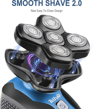 Telfun Magnetic Head Shavers for Bald Men, Cordless 5-in-1 Electric Razor for Fast Shaving- IPX7 Waterproof Wet/Dry Mens Grooming Kit - Easy Use Palm Shaver for a Smooth Bald Shave