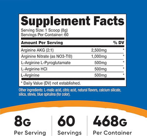Nutricost L-Arginine Complex (Blue Raspberry 60 Servings) - Gluten Free Non-GMO