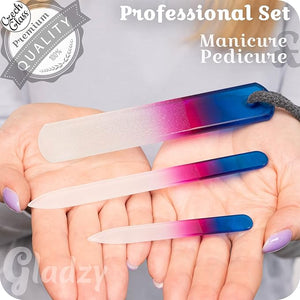 GLADZY Genuine Czech Glass Nail File Set - Callus Remover Foot Rasp Double Sided Different Grit Surface Professional Manicure and Pedicure Tools for Natural Nails Nail Shaper Ethically Made in EU