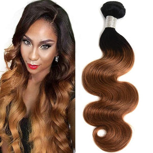 Ombre Human Hair Bundles Brazilian 1b/30 Two Tone Ombre Body Wave Human Hair One Bundle 14inch 100% Unprocessed Virgin Hair Bundles Weaves Extensions for Women