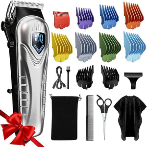 Chicclly Professional Hair Clippers for Men&ampWomen Low Noise Hair Cutting Kit with 10 Color Combs LED Display Gifts for Men 5H Cordless Clippers and Trimmers Set with ScissorsCape
