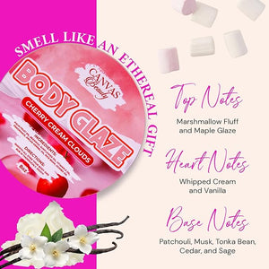 Canvas Beauty Body Glaze Cherry Cream Clouds - Moisturizing Non-Greasy Body Butter for Women With Beeswax Jojoba Oil and Rice Bran for Soft and Glossy Skin