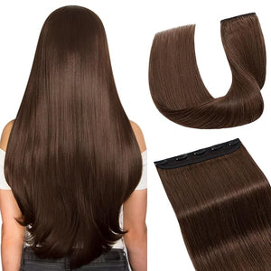 Hairro 22 Inch Clip in Extensions 100% Remy Human Hair 55g One-piece 5 Clips Long Straight Hair Extensions for Women Wide Weft Soft Silky #4 Medium Brown