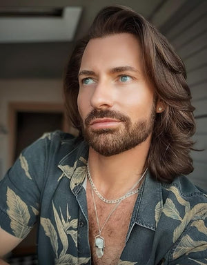 Men's layered Cut hairstyle Pre Styled Full Lace Wig Dark brown 2# hair color Natural wave transparent Lace remy human hair wig (Dark Brown 2# Full lace wig)