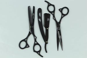 Professional Hair Cutting Kit - 6.5 Black Japanese 440C Stainless Steel Scissors Set with Thinning Shears Razor Comb &amp Case ? Precision Texturizing for Salon &amp Home Use
