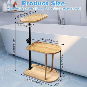 3 Layer Bath Tub Tray Table Liftable Freestanding Bamboo Bath Tray Caddy for Tub Against Wall Shelf Bathroom Organizer Shelf for Luxury Spa Home Spa Bathtub Accessories