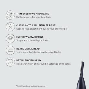 Panasonic MultiShape Facial Detail Shaver Trim Set Attachment, Eyebrow Trimmer, Beard Detail Trimmer, and Detail Shaver, Wet/Dry, Add to MultiShape Grooming System, Easy-Clean Tool - ER-CDT1-A