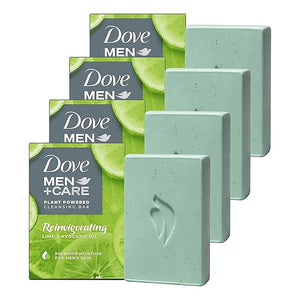 DOVE MEN + CARE Plant-Powered Natural Essential Oil Bar Soap Reinvigorating Lime + Avocado Oil to Clean and Hydrate Mens Skin 4-in-1 Bar Soap for Men's Body Hair Face and Shave. 5 oz 4 Count