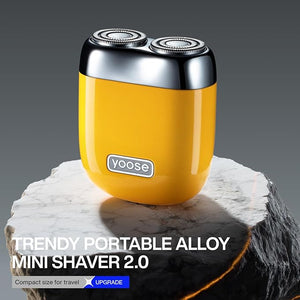 yoose Alloy Mini Shaver, Portable Electric Razor for Men, IPX7 Waterproof, Dry Shave, USB-C Rechargeable, Easy to Clean Magnetic Detachable Head, Cordless Electric Shaver, 60 Mins Runtime, Yellow