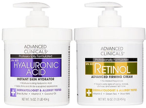 Advanced Clinicals Retinol Body Cream + Hyaluronic Acid Moisturizer 2pc Skincare Set | Face Cream &amp Body Lotion For Women &amp Men Helps Improve Appearance Of Crepey Skin Dry Skin &amp Wrinkle