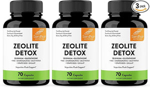 Zeolite Detox For Adults | Liver Cleanse Detox Support High Absorption Gut Health &amp; Antioxidant Supplement | With Selenium, Glutathione, Milk Thistle &amp; NAC | 70 Capsules (Pack of 3) for Men an