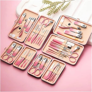 Manicure Set 7/10/13/19Pcs Set Pink Manicure Set Nail Scissors Stainless Steel Nail Clippers Nail Tools Facial/Hand/Foot Care Pedicure Tools Fingernail Cutter(7Pcs Set)