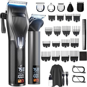 Hair Clippers for Men Professional Cordless Hair Cutting and Trimmers Set with 7500RPM Powerful Motor &amp LCD Display Mutil Function Mens Electric Hair Grooming Shaver Kit for Nose Face Body Be