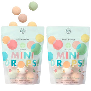 Dabble &amp Dollop Mini Bath Bombs 100% Natural Droplets for Kids Fresh Fruit Scents - Resealable Pouches Fizzy Moisturizing &amp Fun Vegan Gluten-Free Cruelty-Free (Set of 24)