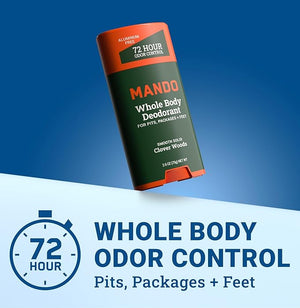 Mando Whole Body Deodorant For Men - Smooth Solid Stick - 72 Hour Odor Control - Aluminum Free Baking Soda Free Skin Safe - 2.6 Ounce (Pack of 2) - Clover Woods