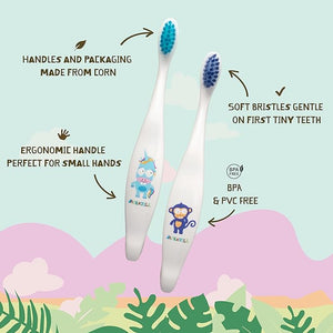 Jack N' Jill Baby &amp Toddler Toothbrush - 12 Months &amp Up Age 2-4 Natural Soft Non Toxic Cornhusk Handle Kids Toothbrushes for Girls &amp Boys - Assorted Characters (4 Pack)