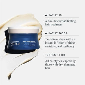 Virtue Restorative Hair Mask Treatment for Damaged Hair with Keratin and Baobab Seed Oil Safe for All Hair Types Color Safe