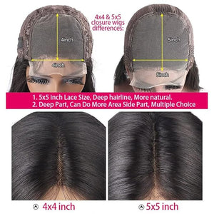 5x5 HD lace Closure Wigs Human Hair Deep Wave Closure Wigs for Black Women 180% Density Glueless 5x5 Curly Transparent Lace Front Pre Plucked 180% Density Natural Black 26inch