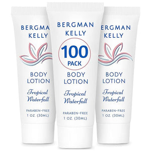 BERGMAN KELLY - Travel Size Lotion - 1 fl oz 100 PK Tropical Waterfall - Delight Your Guests w/Invigorating &amp Refreshing Body Lotion - Quality Mini &amp Small Size Guest Hotel Toiletries in Bul