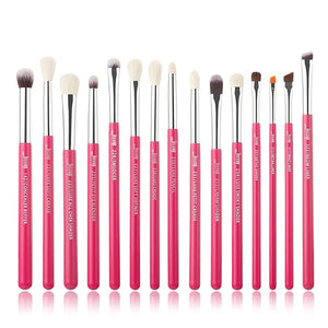 Jessup Professional Natural-Synthetic Eye Makeup Brushes Set 15pcs for Eyeshadow Blending Concealer Eyeliner Eyebrow Rose Carmine/Silver T197