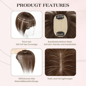 Hair Toppers for Women Dark Blonde# Clip in Real Human Hair Toppers Straight with Bangs Silk Base(27# 12Inch)