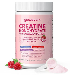 Pre Workout Creatine for Women | 5g Creatine Monohydrate + 4g Collagen Peptides Complex Creatine Powder | Sugar-Free Gluten-Free Non-GMO Easily Soluble | Raspberry 30 Servings