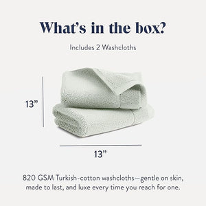 Brooklinen Super-Plush Turkish Cotton Washcloths - Set of 2 - Cotton, 820 GSM, Highly Absorbent, Machine Washable, Perfect for Home &amp; Bathroom (13" x 13", Aloe Green)