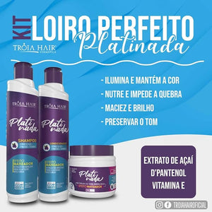Platinada Kit ? Complete Care for Blonde Highlighted Gray and Platinum Hair ? Tr?ia Cosmetic 50.72 fl.oz