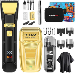 HIENA PRO Professional Hair Clippers Set for Men Cordless Clipper Kit &amp Trimmer Set Electric Foil Shavers and Beard Trimmers Ear Nose Hair Trimmer Set &amp Facial Grooming Tool Kit Gifts for