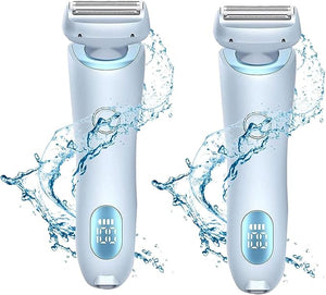 2 in 1 Waterproof Electric Shaver, Wet and Dry, Removable Head, for Leg Arm Bikini Underarm (Blue*2)