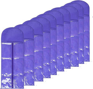 10 Packs 31.5in Extra Long Hair Extensions Storage Bag Folding Wig Bags Dust Proof Wigs Carrier Bags with Strong Zipper for Home Salon Organizer (Light Purple)