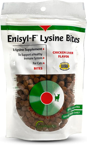 Vetoquinol Enisyl-F Lysine Bites: L-Lysine Chews for Cats &amp; Kittens - Chicken Liver-Flavor, 6.4oz (180g) Recloseable Bag