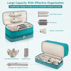 Travel Hair Dryer Case for Shark Flexstyle Double-Layer Carrying Case for Shark Flex Style Blow Dryer Portable Hair Tools Storage Organizer Bag for Shark Beauty Hairdryer Attchments (Teal Green)