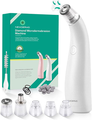 NEWDERMO 2-in-1 Microdermabrasion Machine for Facial, Diamond Microdermabrasion Device USB Rechargeable - Advanced Home Facial Treatment Machine (White)