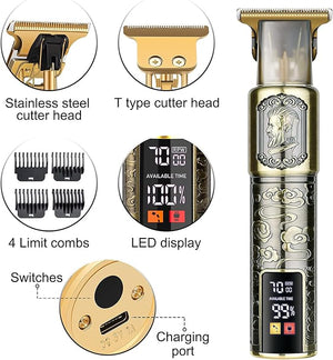 Hair Clippers for Men - Cordless T-Blade Trimmer - Professional Haircut &amp; Grooming Kit - Rechargeable - LCD Display (Figure-03)