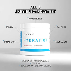 Kaged Hydration Drink Mix | Sugar Free | Tastes Amazing | 5 Key Electrolytes 60 Servings