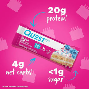 Quest Nutrition Birthday Cake Protein Bars 20g Protein 1g Sugar 4g Net Carbs Gluten Free Keto Friendly 12 Count