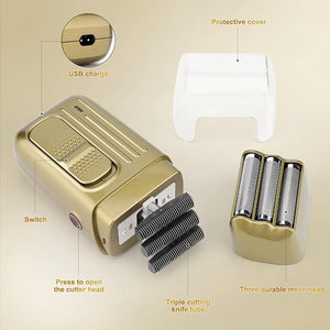 Hair Clippers for MenProfessional Cordless Barber Trimmer SetNose and Ear Hair Trimmer with Razor Replacement HeadUSB Rechargeable Hair Cutting Grooming Kit-LED Display (Gold-1)