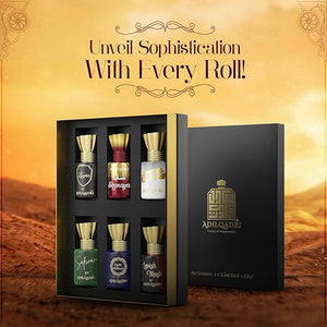 Assorted Luxury Non Alcoholic Roll-On Attar Perfume Collection for Men &amp; Women Long-Lasting Fragrance Set Gift Hamper for Him &amp; Her Ideal for Special Occasions 6 Bottles of 5.5ml Each