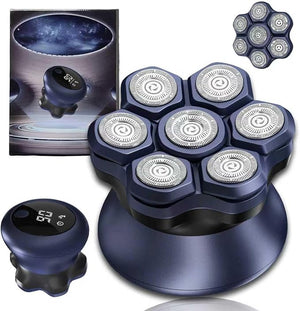Upgraded 7D Head shavers for Bald MenBald Head Electric RazorsWaterproof Dry Wet Rotary Shavers/Razor for Balder with an Extra agnetic Head£¨Blue£©