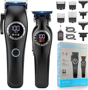 Professional Hair Clippers for Men, 2-in-1 Clipper and Trimmer Set with 7200RPM Motor, Cordless Hair Cutting Kit with LED Display, Adjustable Length Beard Trimmer for Barbers or Home, Mens Gift