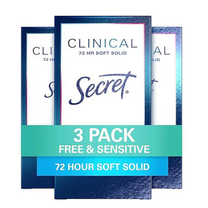 Secret Clinical Strength Soft Solid Antiperspirant and Deodorant for Women Free &amp Sensitive 1.6 oz Pack of 3