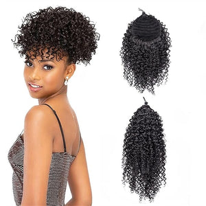Hair Chignon Curly Ponytail Synthetic Afro Kink Curly Drawstring Ponytail Clip Extensions Hair Bun Ladies Hair Accessory Wig Hair Pieces For Women(1B,9inches)