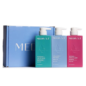 MEDIX Smooth &amp Firm 3PC Skin Care Set | Glycolic Acid Exfoliating Body Wash Gel + Firming Collagen Cream + Retinol Body Lotion Moisturizer Gift Box | Anti Aging Skin Care Products | Gifts For Wome