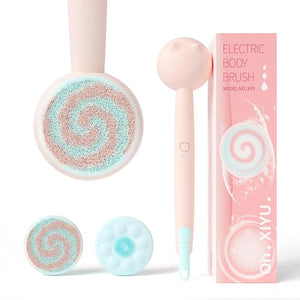 Electric Back Scrubber for Shower Body Brush Waterproof Shower Body Scrubber for Cleansing Massaging Rechargeable Bath Brush for Kids &amp Adults with 2 Heads &amp 3 Speed Modes Berry Pink XY0