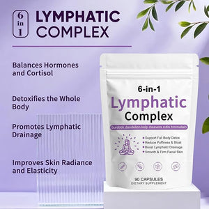 6-in-1 Lymphatic Complex Capsules Lymphatic Drainage Supplements with Burdock Dandelion Kelp Cleavers Reduce Bloat Balance Cortisol Full Body Detox (90 Servings) (1)