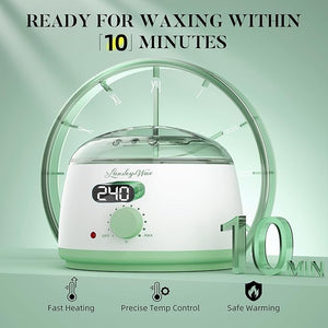 LANSLEYWAX Digital Waxing Kit for Women Men - Green Waxing Machine with 39 Accessories - Hard Wax Kit for Arms Legs Brazilian Bikini Facial Sensitive Skin Wax Warmer Hair Removal for Home/Salon Use