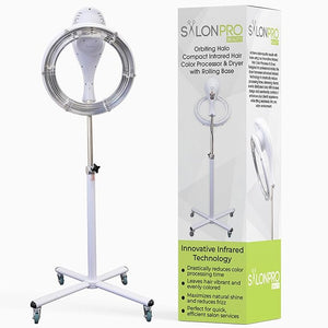 Orbiting Halo Compact Infrared Hair Color Processor &amp Dryer with Rolling Base - Portable Standing Hair Dryer - Heavy Duty Salon Equipment - Easy to Use Hair Processor - White (SalonPro)