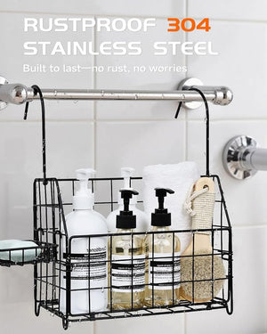 Large Rustproof Shower Caddy Hanging 304 Stainless Steel Hanging Shower Organizer Basket for Bathroom &amp Bathtub Over the Rod Shower Rack for Shampoo Conditioner Soap &amp Bath Accessories