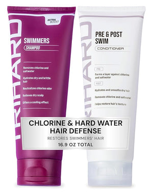 TRIHARD Chlorine Defense Swim Shampoo and Conditioner Combo, Protect and Hydrate Hair from Pool &amp; Ocean, Nourishing Pre and Post Swim Chlorine and Hard Water Hair Protection